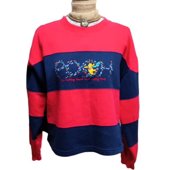 Vintage 90s Disney Pooh Striped Embroidered Sweatshirt size XL - Picture 2 of 6